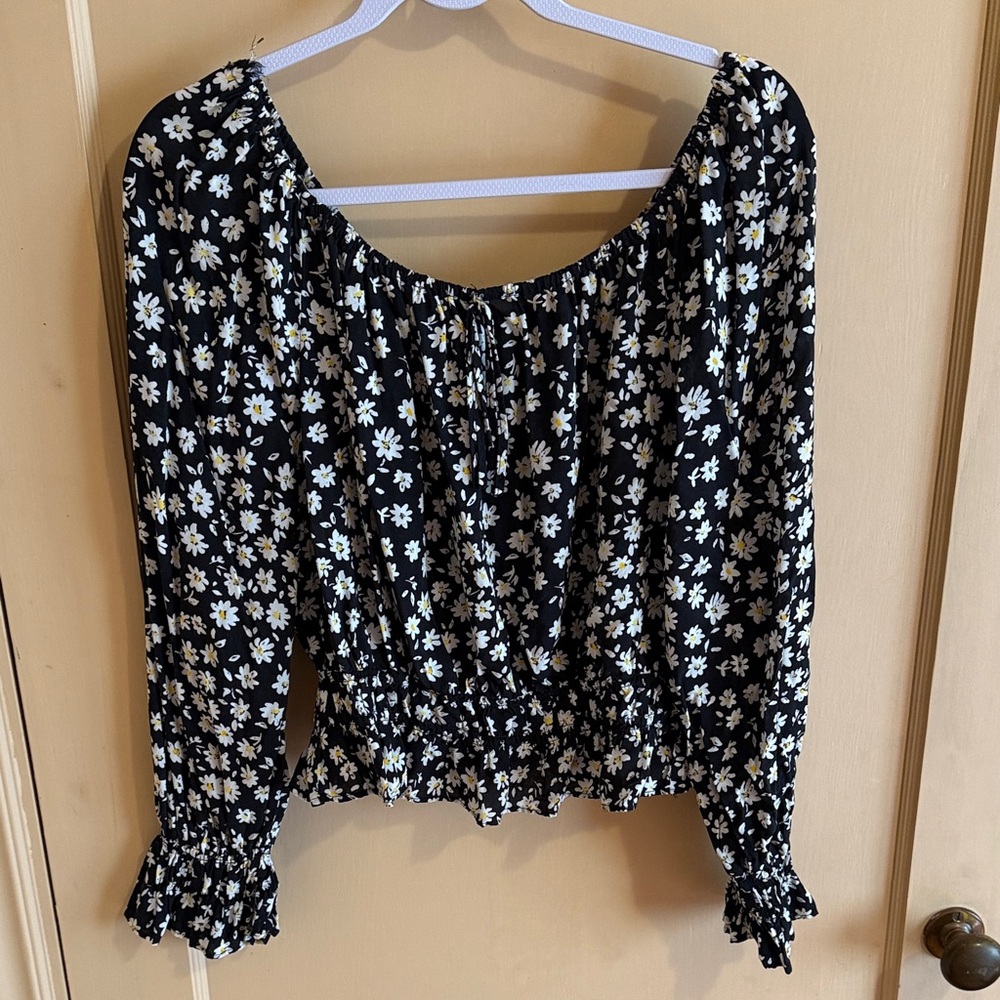 Divided Black and White Floral Blouse